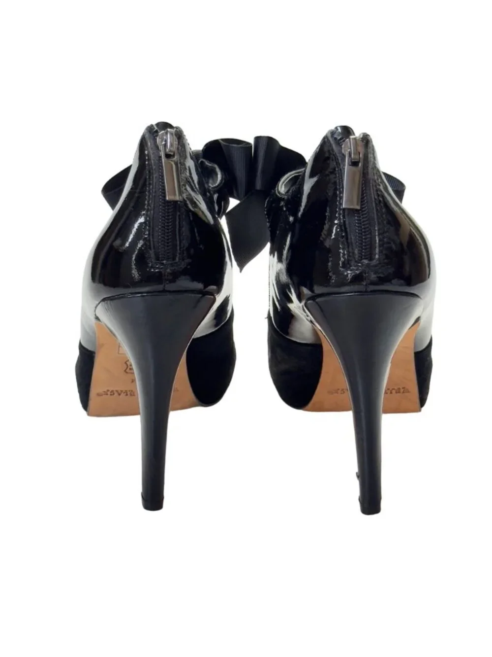 WHITE HOUSE BLACK MARKET Raegan Womens Shoes Black Patent Leather Suede Heels Si